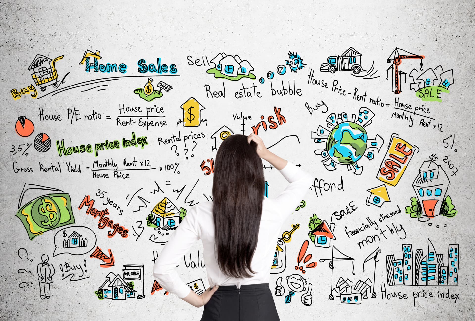 Woman reviewing real estate, mortgage, and investment planning ideas