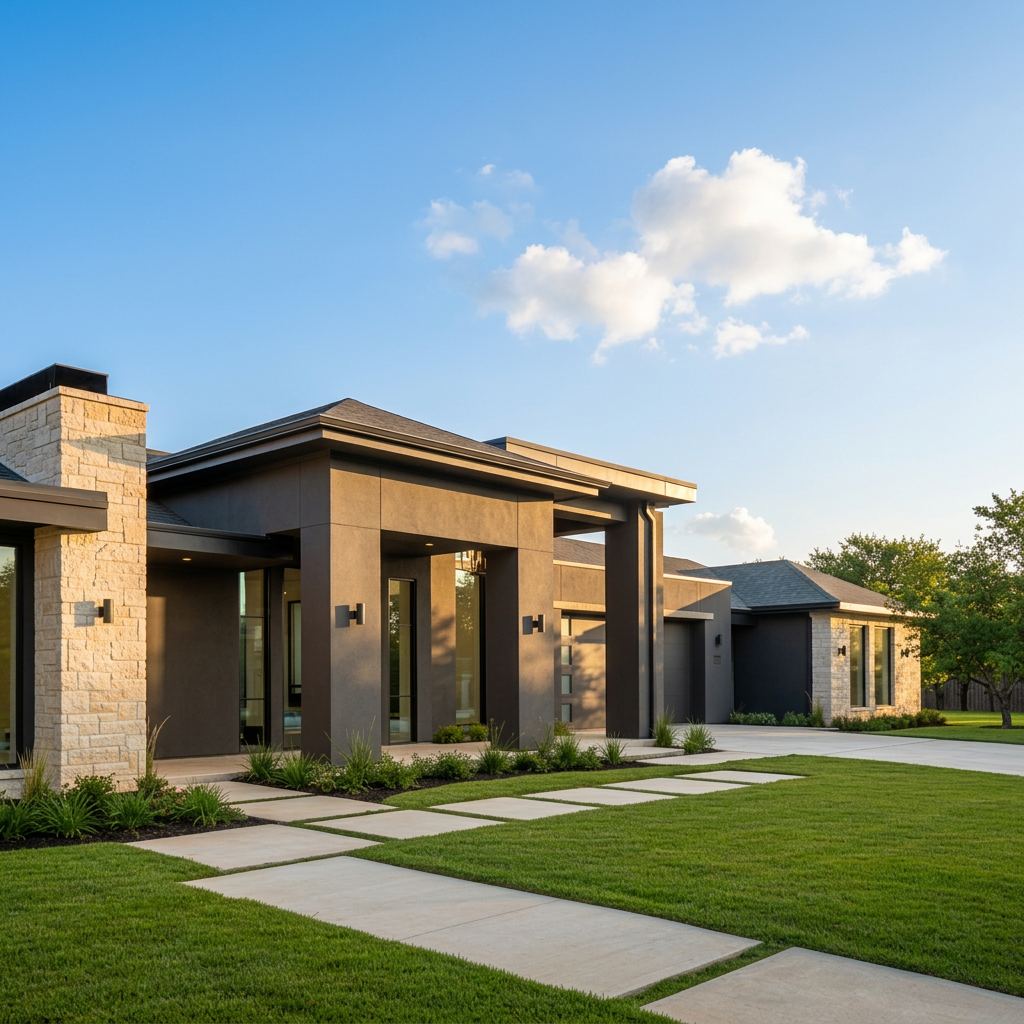 Modern Texas home with a landscaped front yard